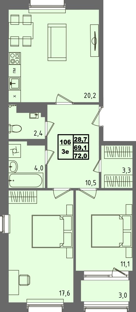 ЖК Равновесие, д3, кв.106