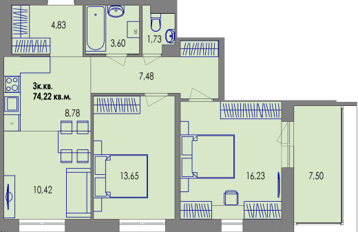 купить квартиру 3 комнаты, 74 кв.м. №113 в петрозаводске