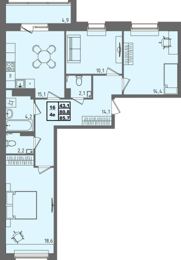 купить квартиру 3 комнаты, 85.7 кв.м. №16 в петрозаводске