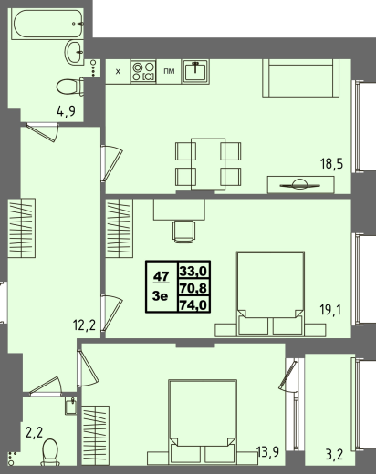 купить квартиру 2 комнаты, 74 кв.м. №47 в петрозаводске