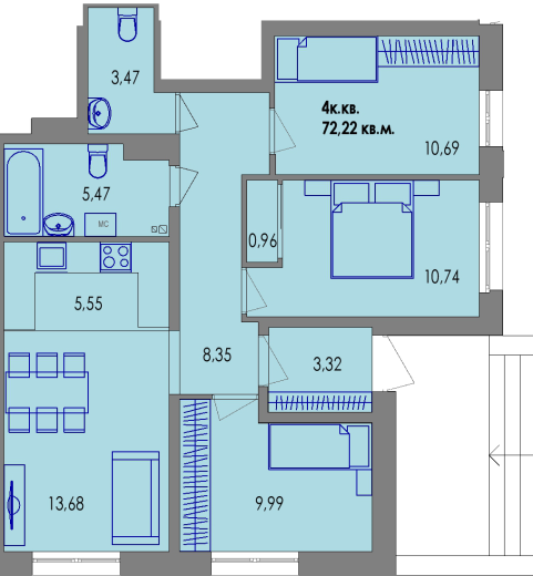 купить квартиру 4 комнаты, 72.5 кв.м. №97 в петрозаводске