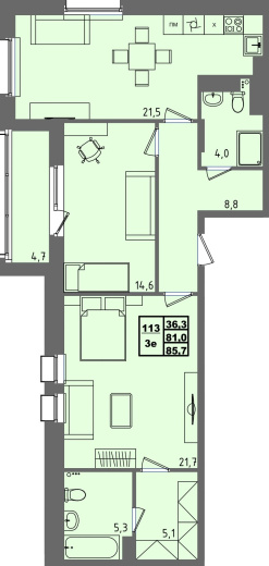 купить квартиру 2 комнаты, 85.7 кв.м. №113 в петрозаводске