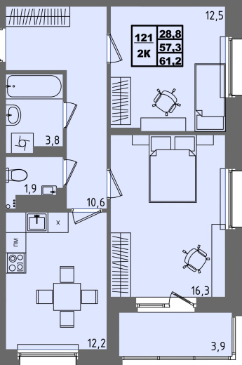 купить квартиру 2 комнаты, 61.2 кв.м. №121 в петрозаводске