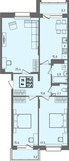 купить квартиру 3 комнаты, 97.8 кв.м. №76 в петрозаводске