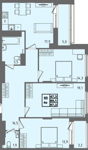 купить квартиру 3 комнаты, 97.3 кв.м. №60 в петрозаводске