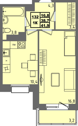 купить квартиру 1 комната, 41.9 кв.м. №132 в петрозаводске