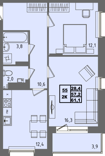 купить квартиру 2 комнаты, 61.1 кв.м. №55 в петрозаводске