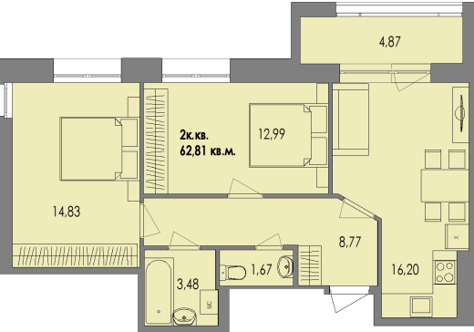 купить квартиру 2 комнаты, 61.6 кв.м. №162 в петрозаводске