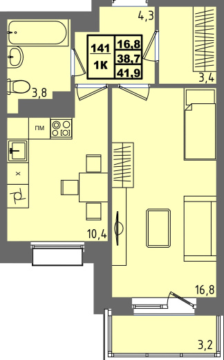 купить квартиру 1 комната, 41.9 кв.м. №141 в петрозаводске