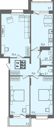 купить квартиру 3 комнаты, 97.8 кв.м. №74 в петрозаводске