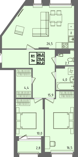 купить квартиру 2 комнаты, 82.2 кв.м. №81 в петрозаводске